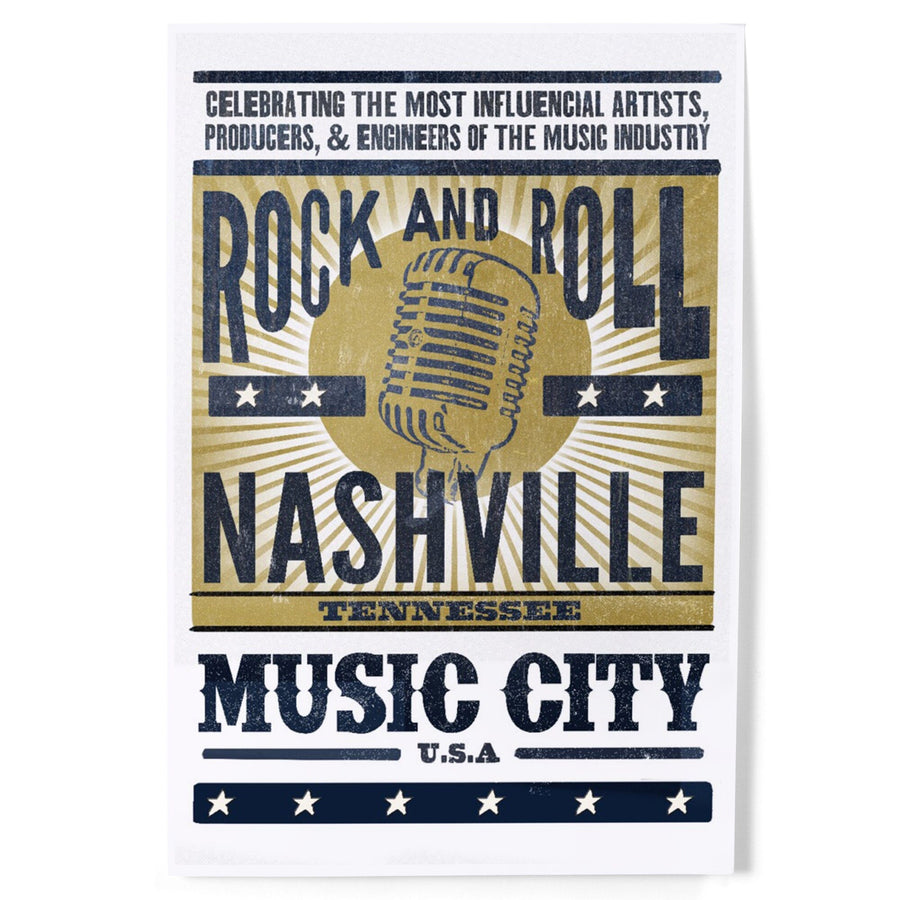 Nashville, Tennessee, Music City, USA, Microphone, Blue and Gold, Art & Giclee Prints Art Lantern Press 