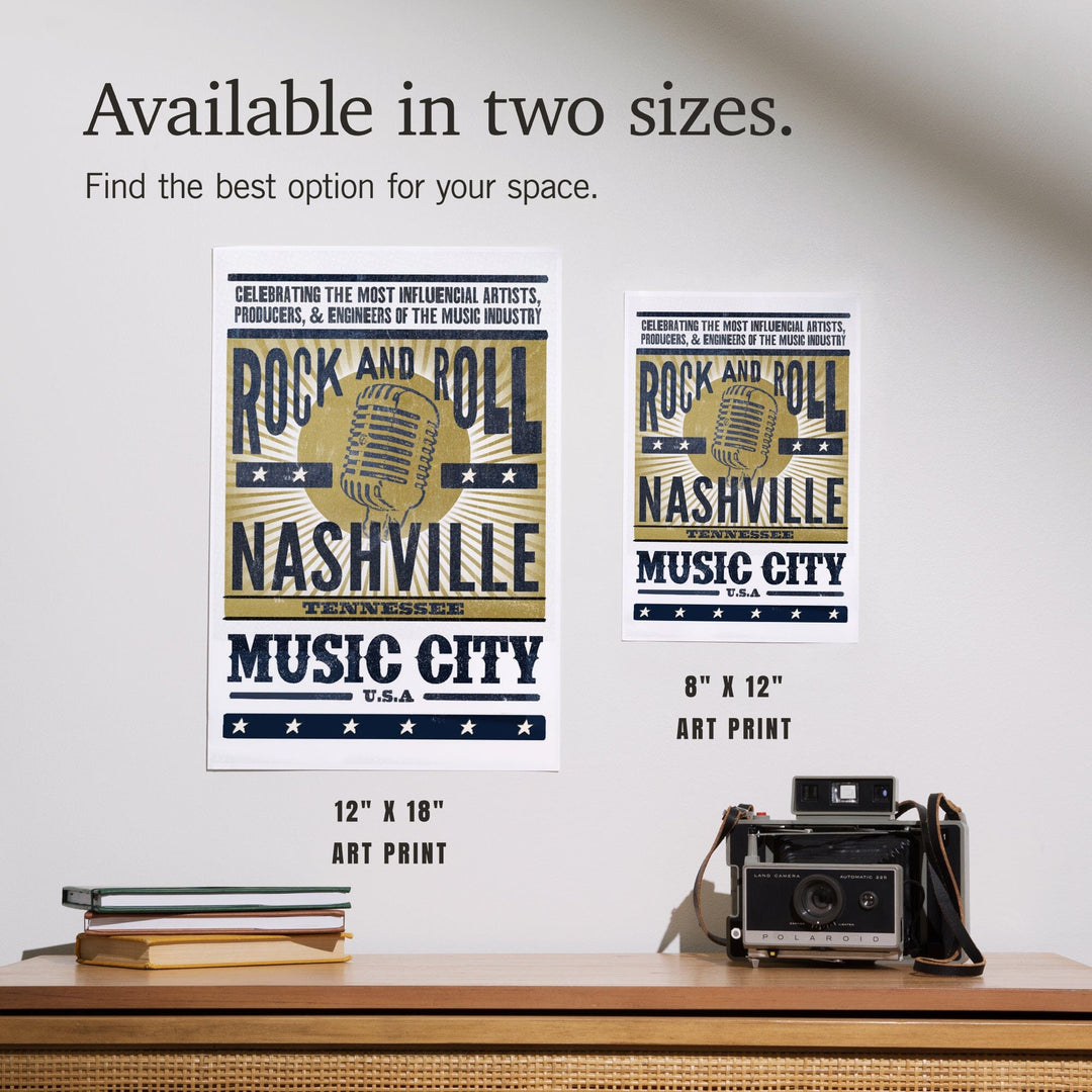 Nashville, Tennessee, Music City, USA, Microphone, Blue and Gold, Art & Giclee Prints Art Lantern Press 