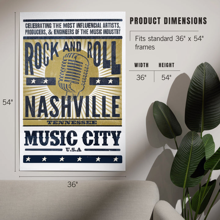 Nashville, Tennessee, Music City, USA, Microphone, Blue and Gold, Art & Giclee Prints Art Lantern Press 