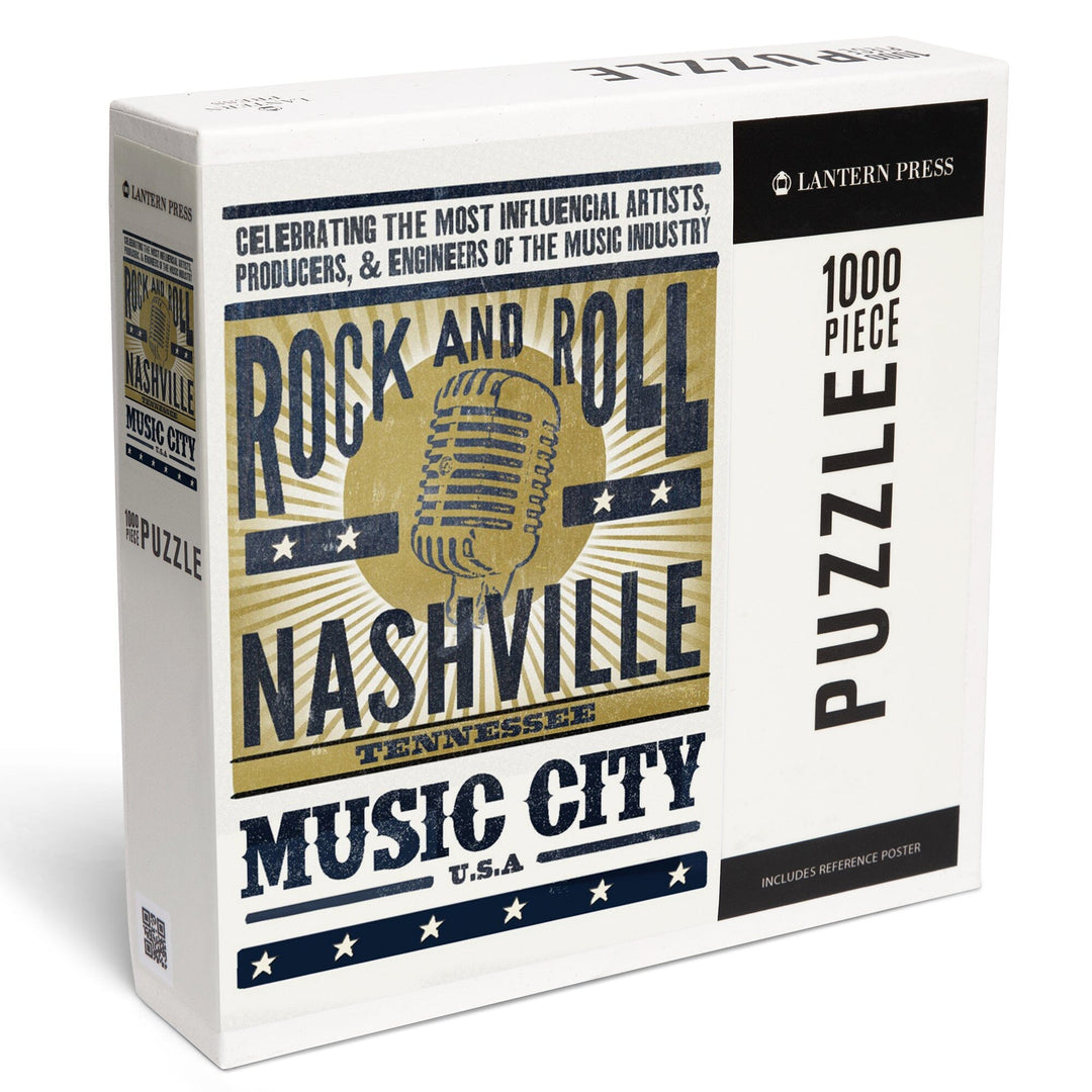 Nashville, Tennessee, Music City, USA, Microphone, Blue and Gold, Jigsaw Puzzle Puzzle Lantern Press 