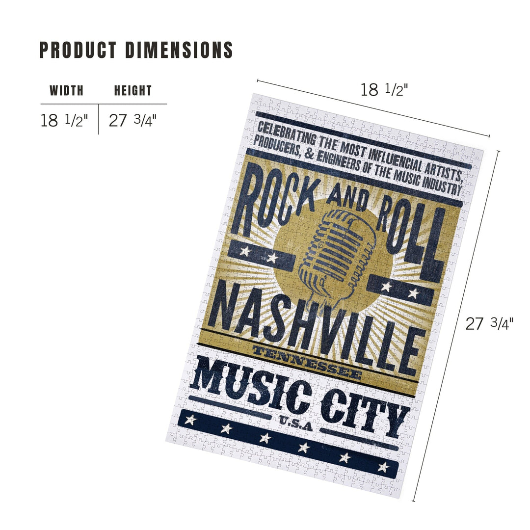 Nashville, Tennessee, Music City, USA, Microphone, Blue and Gold, Jigsaw Puzzle Puzzle Lantern Press 
