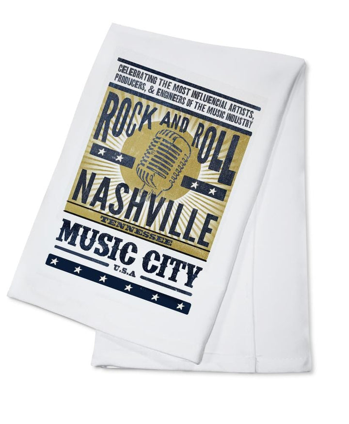 Nashville, Tennessee, Music City, USA, Microphone, Blue and Gold, Organic Cotton Kitchen Tea Towels Kitchen Lantern Press Cotton Towel 