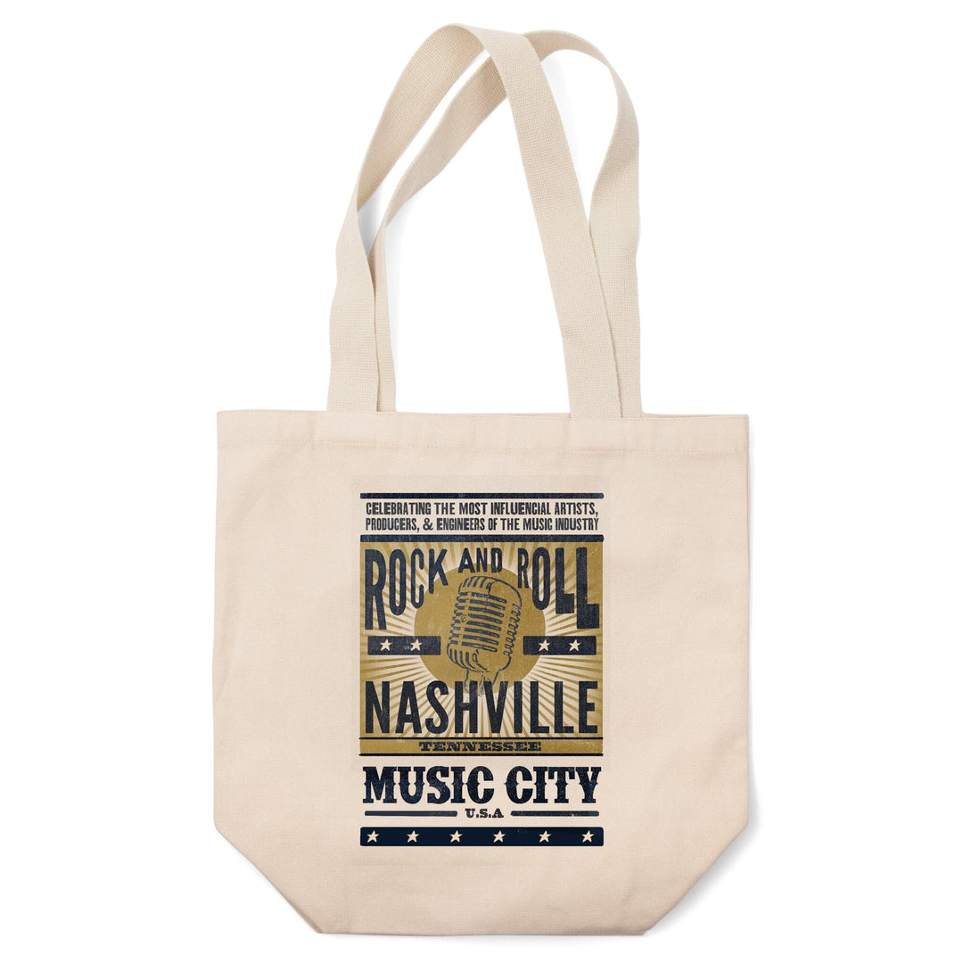 Nashville, Tennessee, Music City, USA, Microphone, Blue and Gold, Tote Bag Totes Lantern Press 