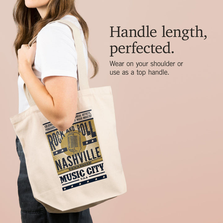 Nashville, Tennessee, Music City, USA, Microphone, Blue and Gold, Tote Bag Totes Lantern Press 