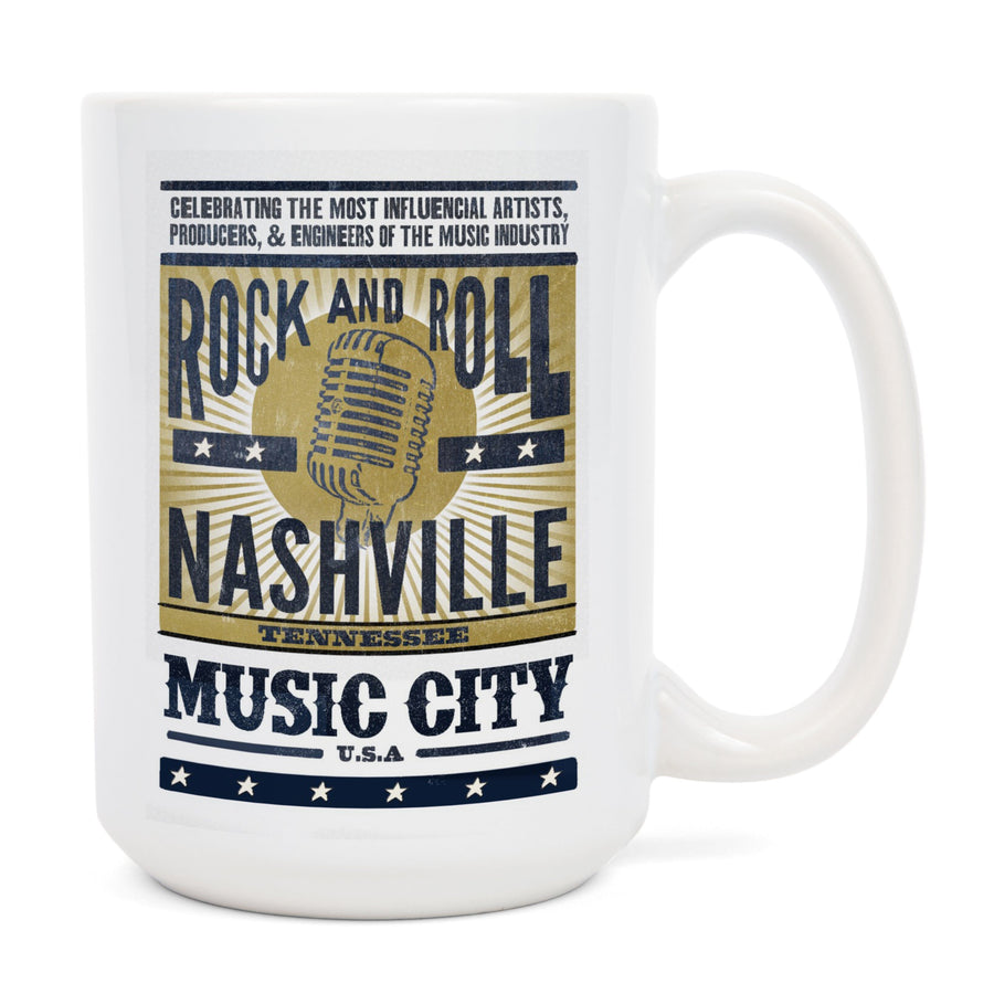 Nashville, Tennessee, Music City, USA, Microphone, Blue & Gold, Lantern Press Artwork, Ceramic Mug Mugs Lantern Press 