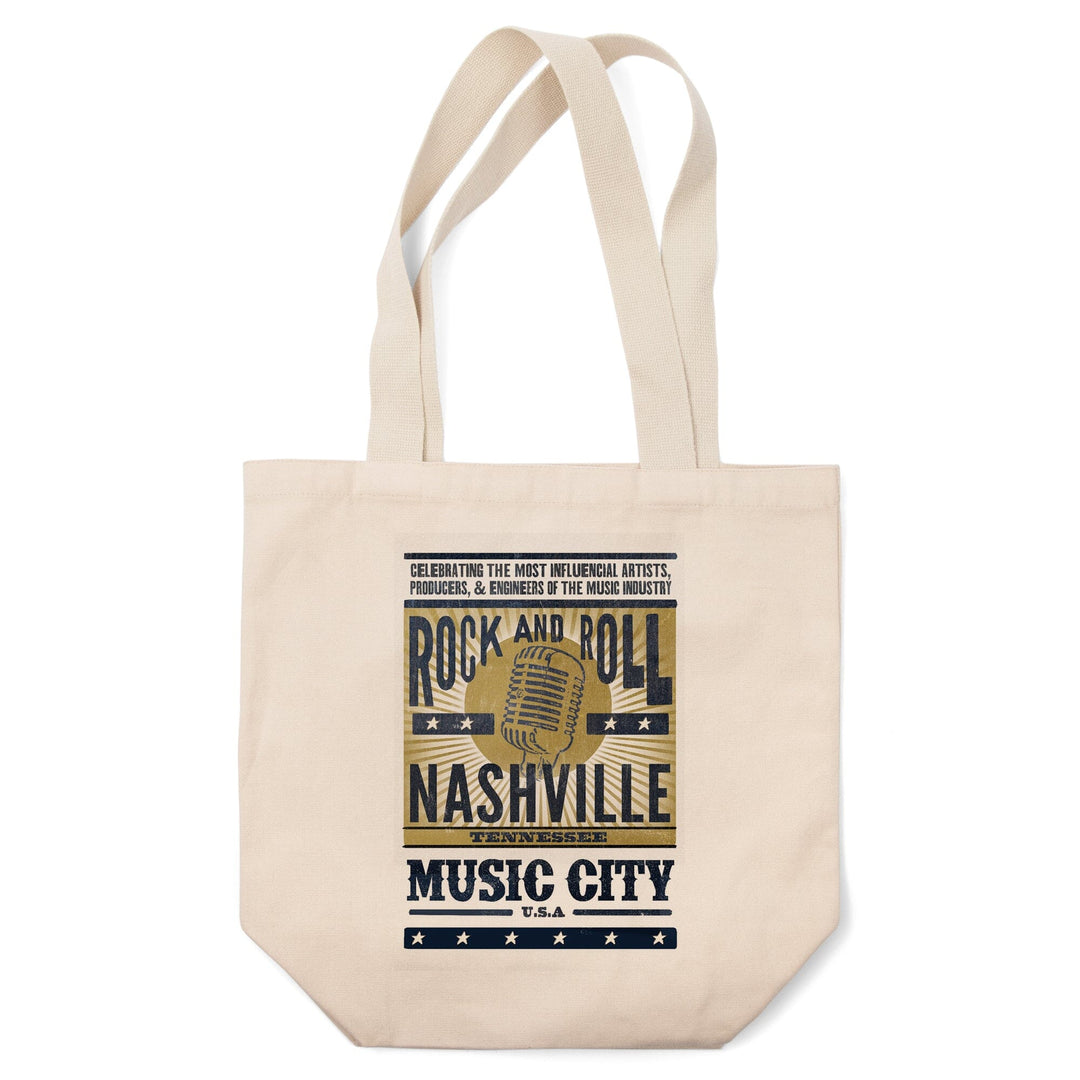 Nashville, Tennessee, Music City, USA, Microphone, Blue & Gold, Lantern Press Artwork, Tote Bag Totes Lantern Press 