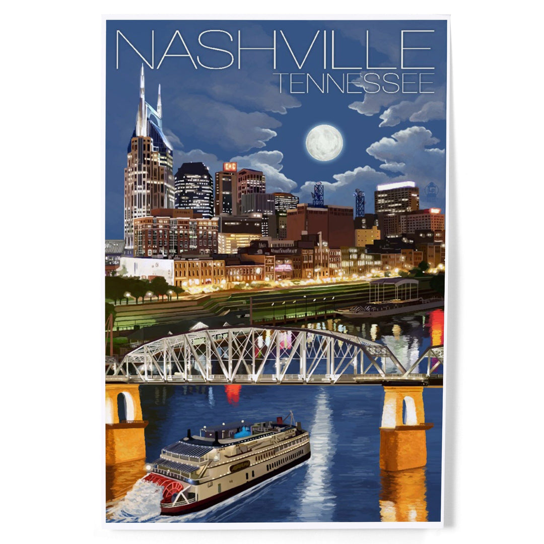 Nashville, Tennessee, Nashville at Night, Art & Giclee Prints Art Lantern Press 