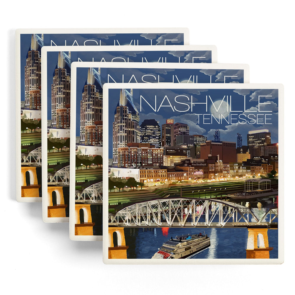 Nashville, Tennessee, Nashville at Night, Coasters Coasters Lantern Press 