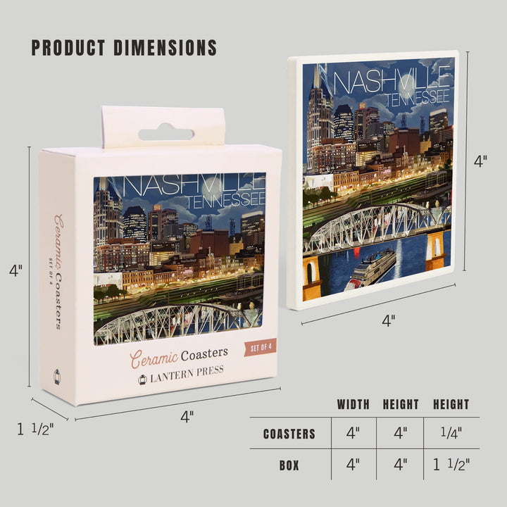 Nashville, Tennessee, Nashville at Night, Coasters Coasters Lantern Press 