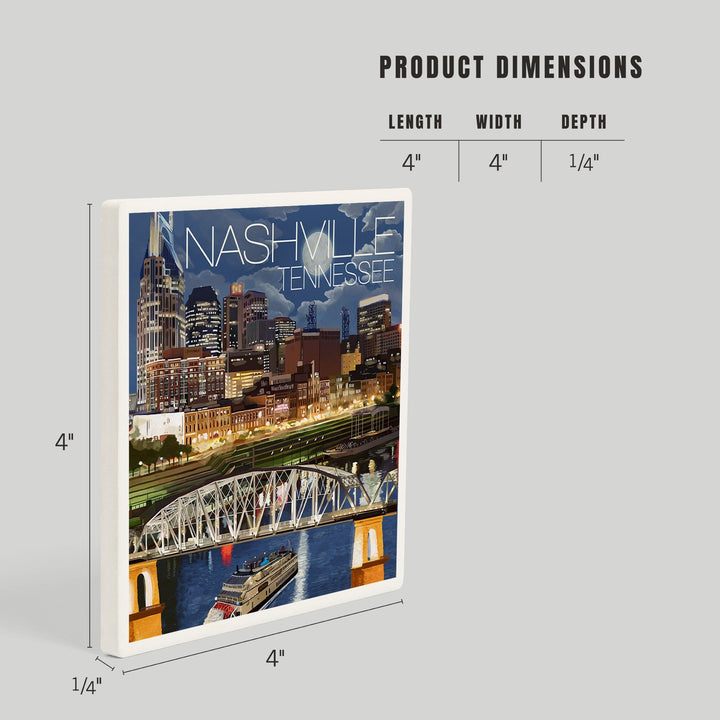 Nashville, Tennessee, Nashville at Night, Coasters Coasters Lantern Press 