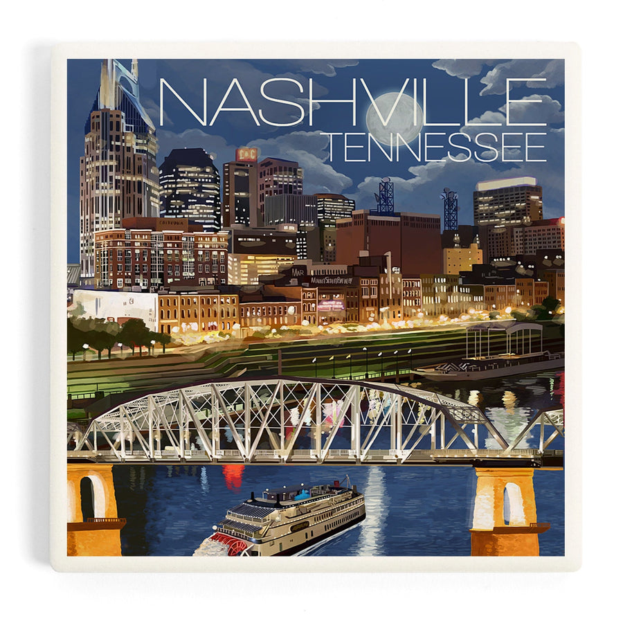 Nashville, Tennessee, Nashville at Night, Coasters Coasters Lantern Press 