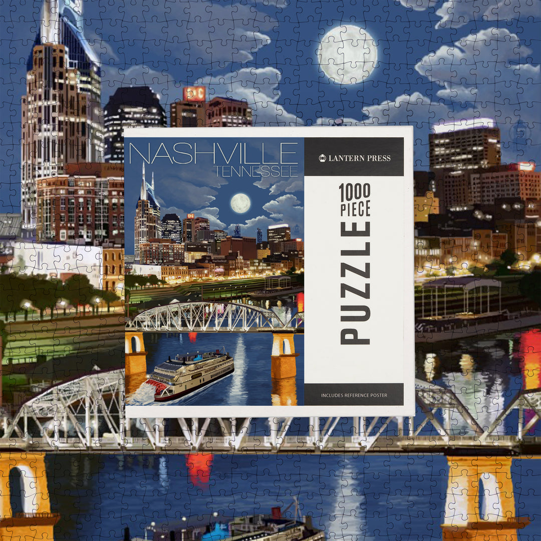 Nashville, Tennessee, Nashville at Night, Jigsaw Puzzle Puzzle Lantern Press 