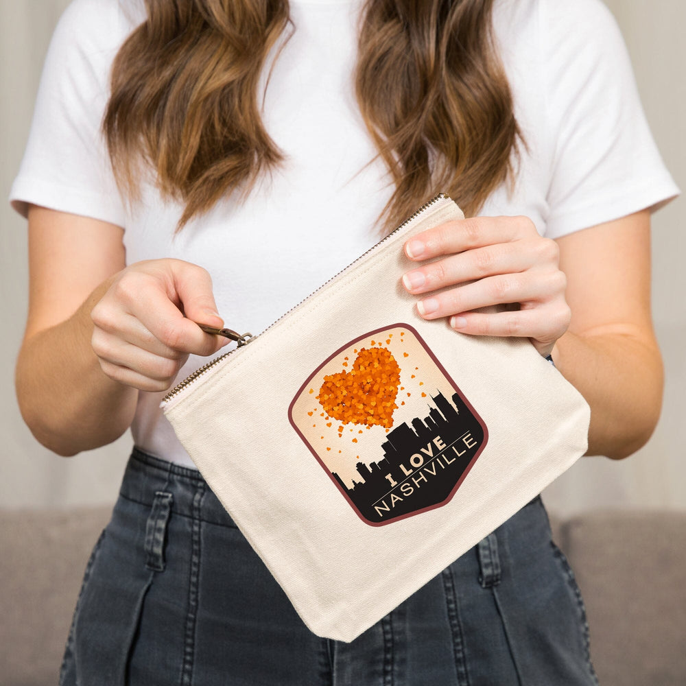 Nashville, Tennessee, Orange and Cream,, Organic Cotton Zipper Pouch, Go Bag Go Bag Lantern Press 