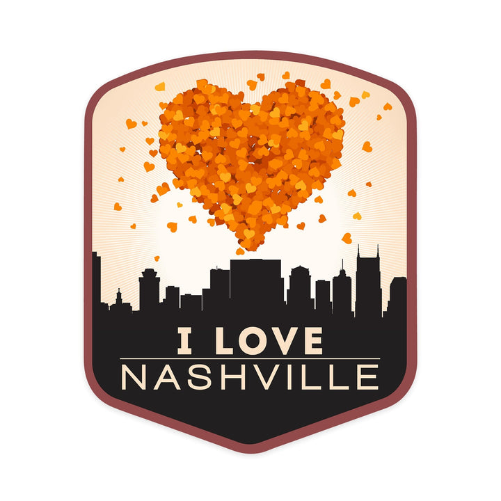 Nashville, Tennessee, Orange & Cream, Contour, Lantern Press Artwork, Vinyl Sticker Sticker Lantern Press 