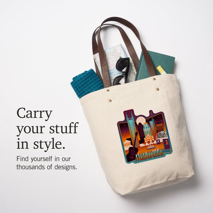 Nashville, Tennessee, Retro Skyline Chromatic Series, Contour, Deluxe Tote Totes Lantern Press 