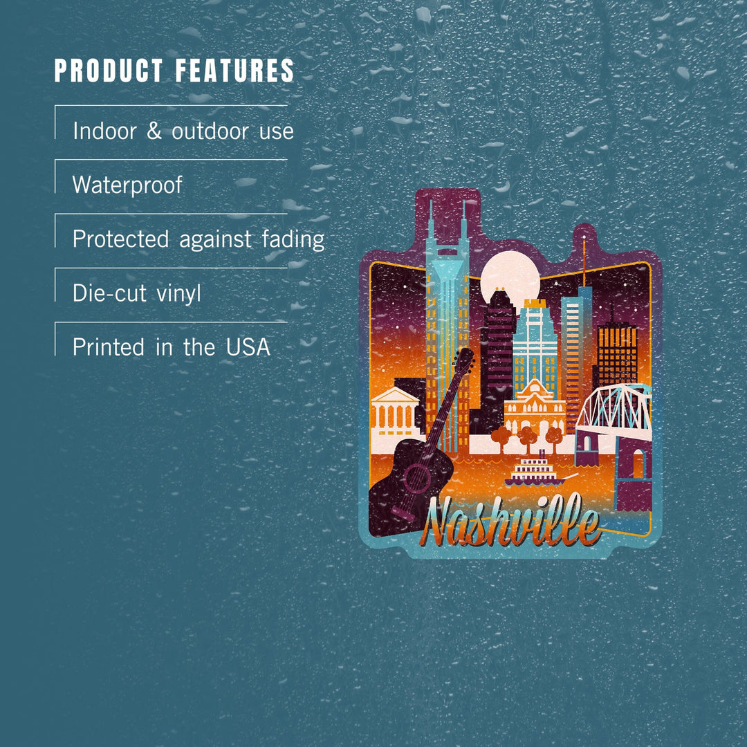 Nashville, Tennessee, Retro Skyline Chromatic Series, Contour, Vinyl Sticker Sticker Lantern Press 