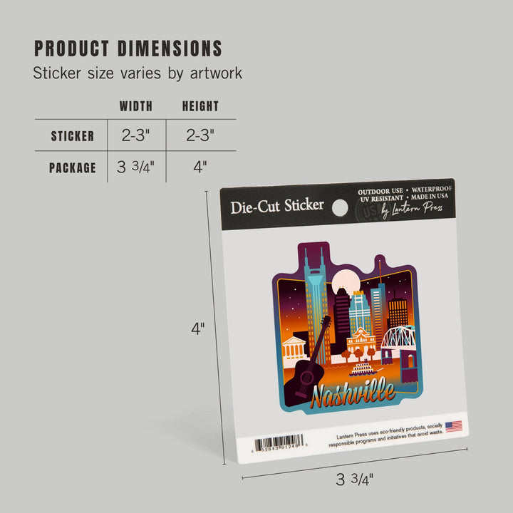 Nashville, Tennessee, Retro Skyline Chromatic Series, Contour, Vinyl Sticker Sticker Lantern Press 