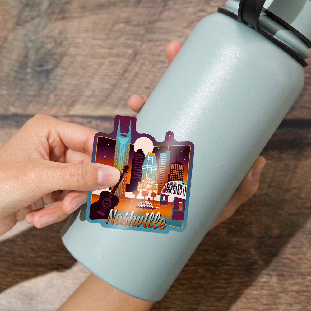 Nashville, Tennessee, Retro Skyline Chromatic Series, Contour, Vinyl Sticker Sticker Lantern Press 