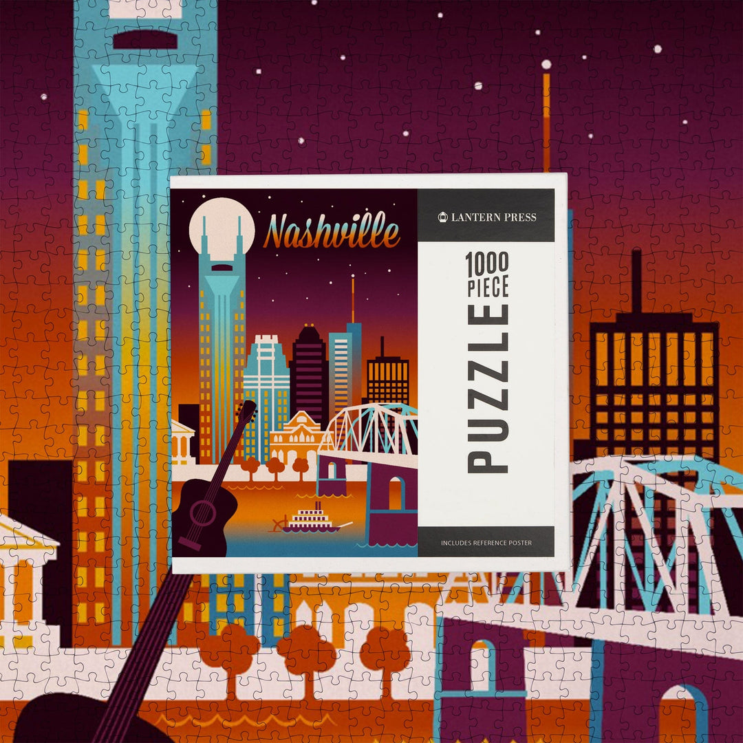 Nashville, Tennessee, Retro Skyline Chromatic Series, Jigsaw Puzzle Puzzle Lantern Press 