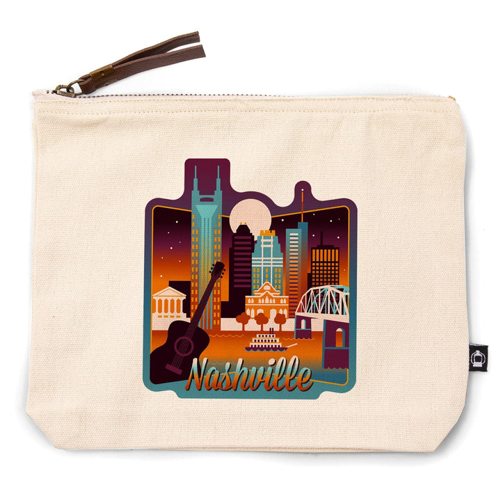 Nashville, Tennessee, Retro Skyline Chromatic Series,, Organic Cotton Zipper Pouch, Go Bag Go Bag Lantern Press 