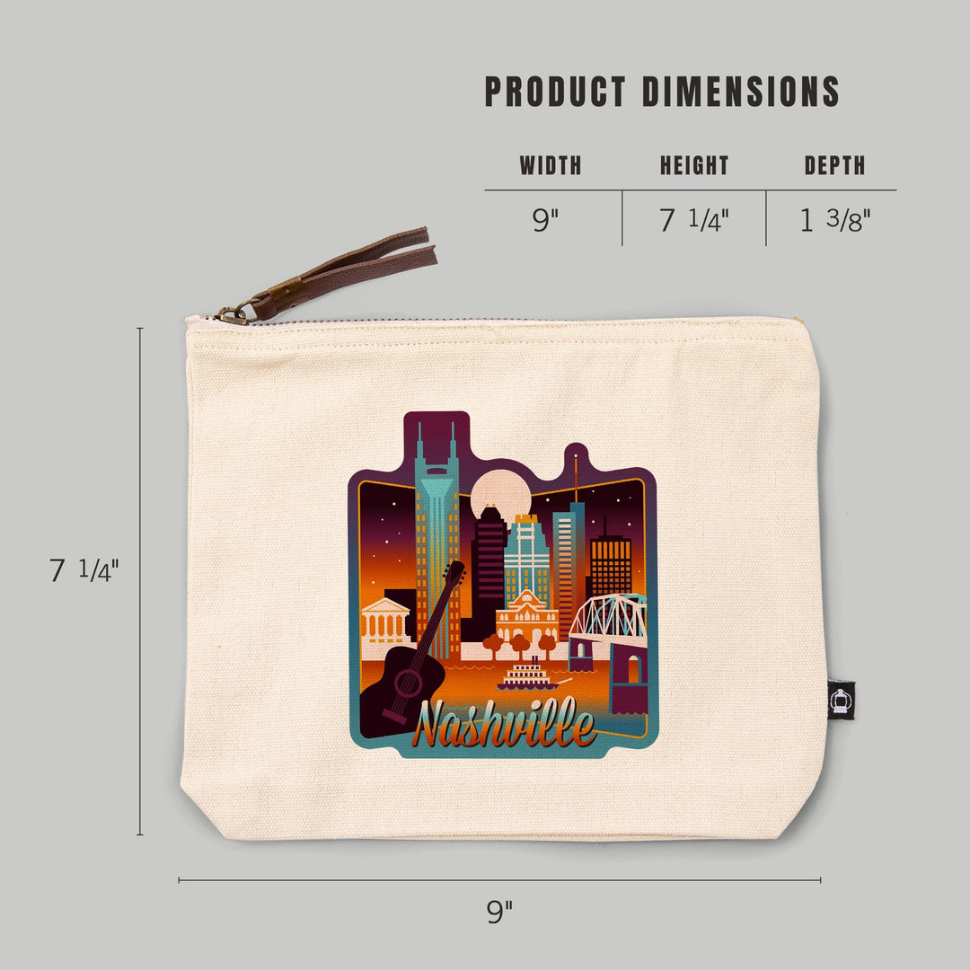Nashville, Tennessee, Retro Skyline Chromatic Series,, Organic Cotton Zipper Pouch, Go Bag Go Bag Lantern Press 