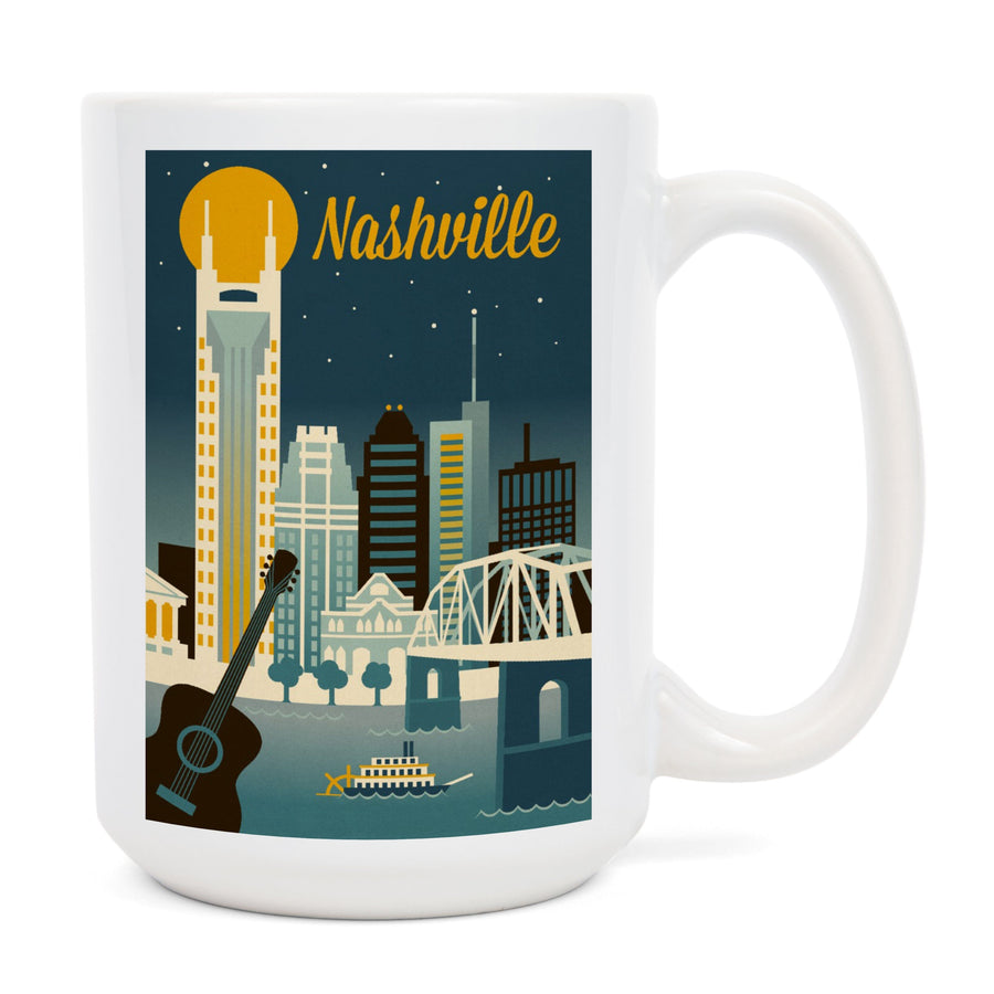 Nashville, Tennessee, Retro Skyline Classic Series, Lantern Press Artwork, Ceramic Mug Mugs Lantern Press 