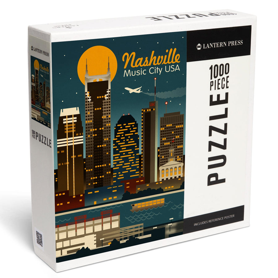 Nashville, Tennessee, Retro Skyline, Jigsaw Puzzle Puzzle Lantern Press 