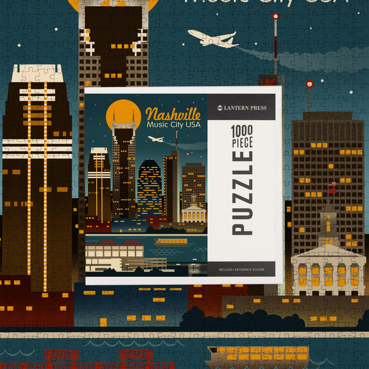 Nashville, Tennessee, Retro Skyline, Jigsaw Puzzle Puzzle Lantern Press 