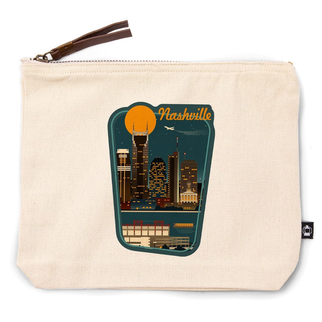Nashville, Tennessee, Retro Skyline,, Organic Cotton Zipper Pouch, Go Bag Go Bag Lantern Press 