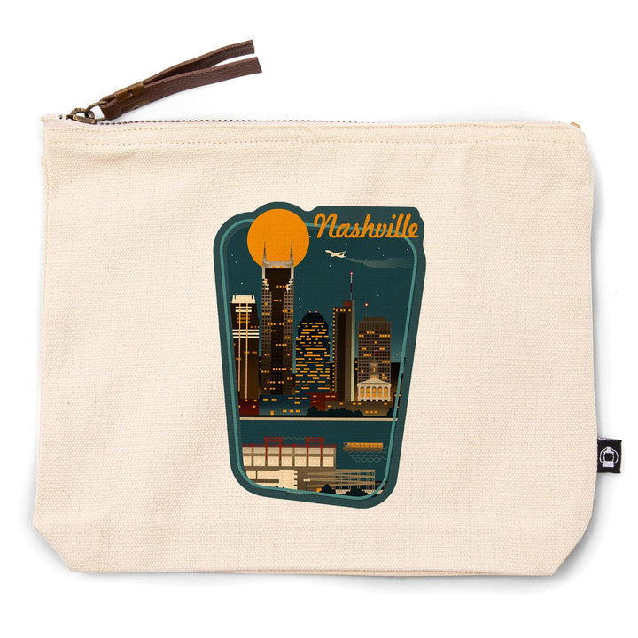 Nashville, Tennessee, Retro Skyline,, Organic Cotton Zipper Pouch, Go Bag Go Bag Lantern Press 