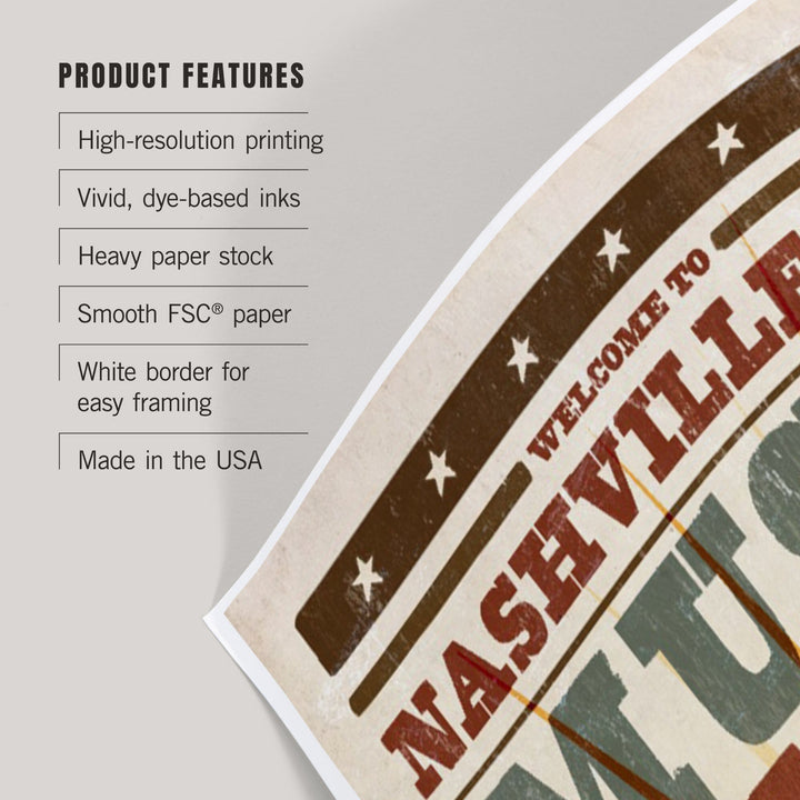 Nashville, Tennessee, Skyline and Sunburst Screenprint Style, Art & Giclee Prints Art Lantern Press 