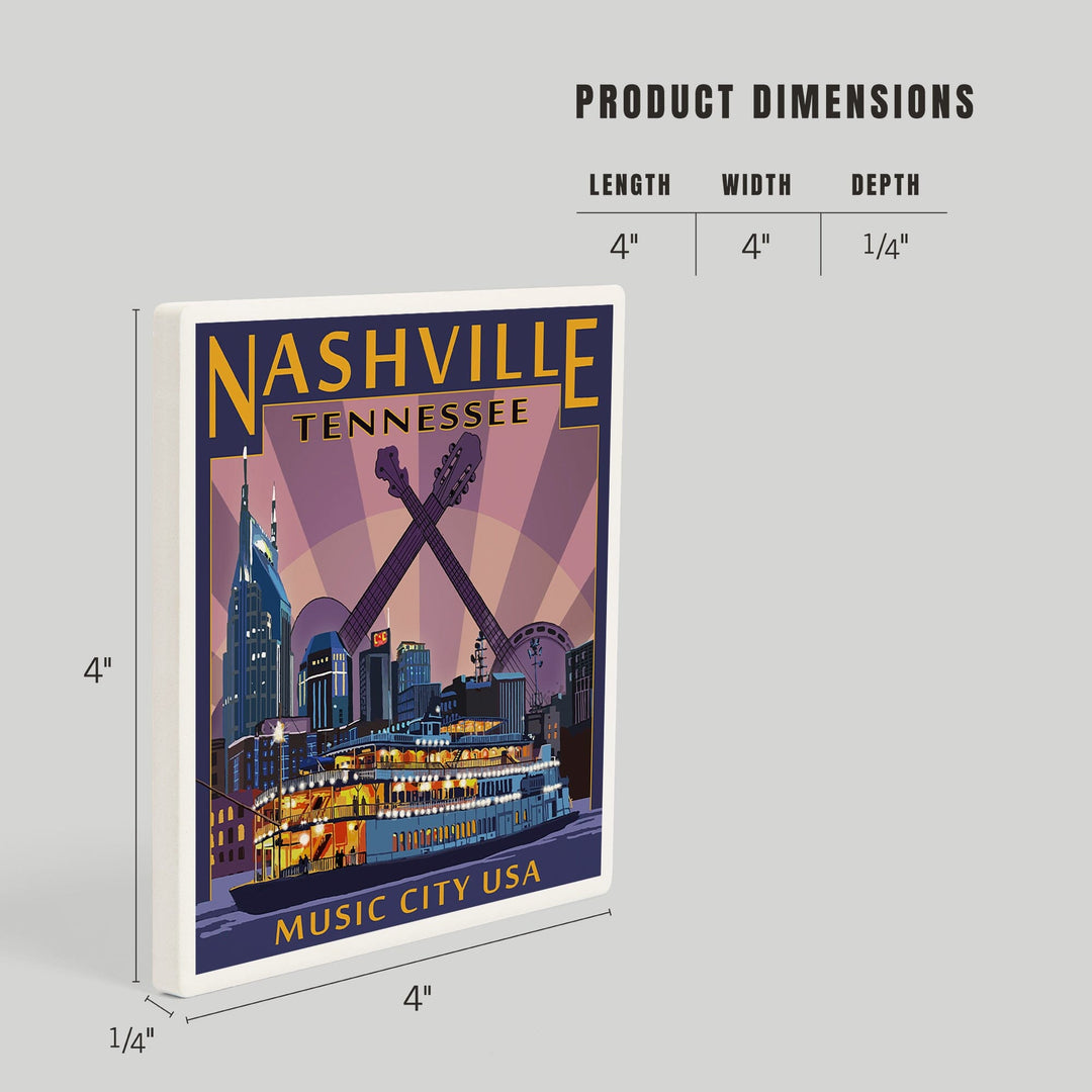 Nashville, Tennessee, Skyline at Night, Coasters Coasters Lantern Press 