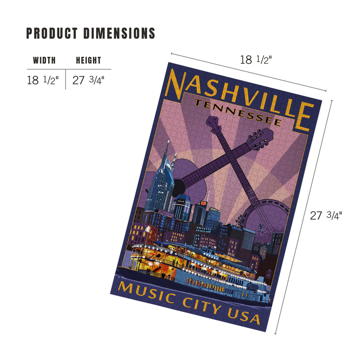 Nashville, Tennessee, Skyline at Night, Jigsaw Puzzle Puzzle Lantern Press 