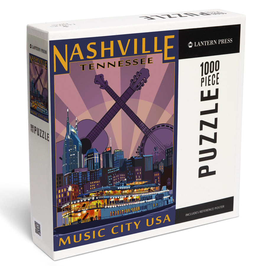 Nashville, Tennessee, Skyline at Night, Jigsaw Puzzle Puzzle Lantern Press 