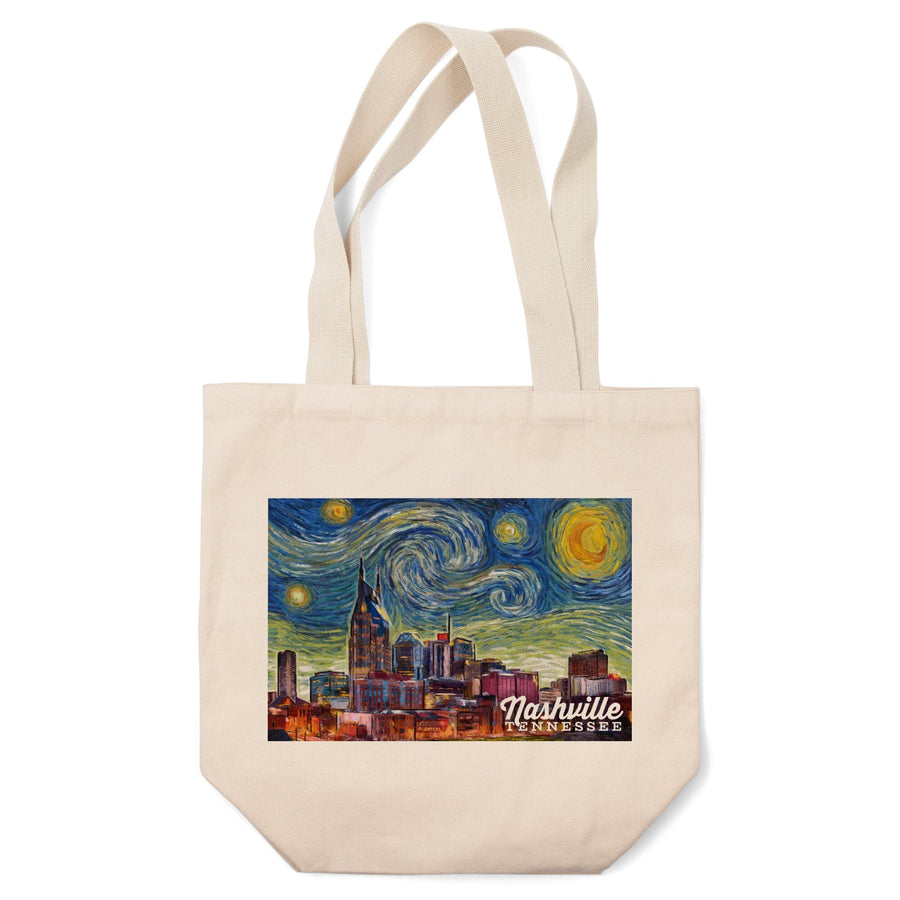 Nashville, Tennessee, Starry Night City Series, Lantern Press Artwork, Tote Bag Totes Lantern Press 