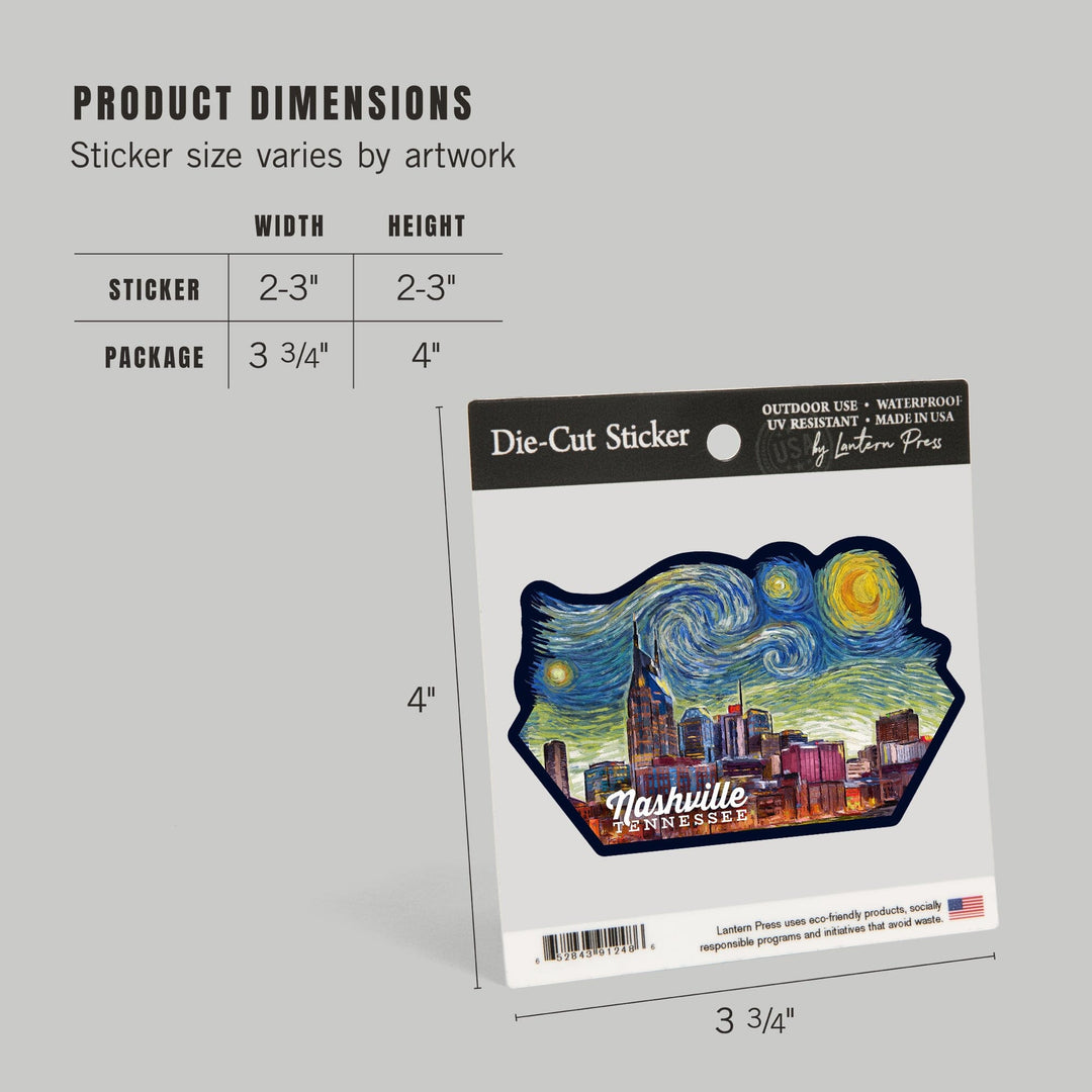 Nashville, Tennessee, Starry Night, Contour, Vinyl Sticker Sticker Lantern Press 