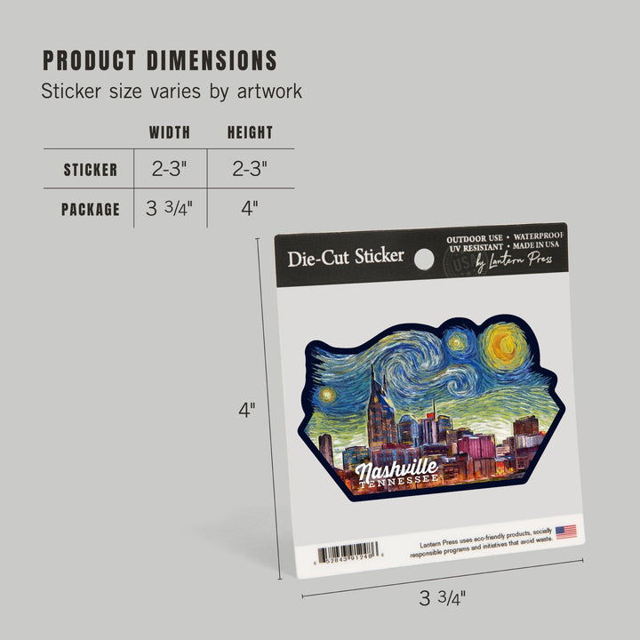 Nashville, Tennessee, Starry Night, Contour, Vinyl Sticker Sticker Lantern Press 