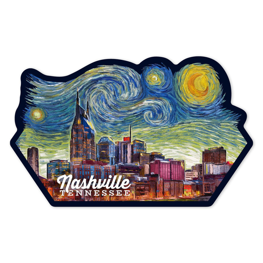 Nashville, Tennessee, Starry Night, Contour, Vinyl Sticker Sticker Lantern Press 