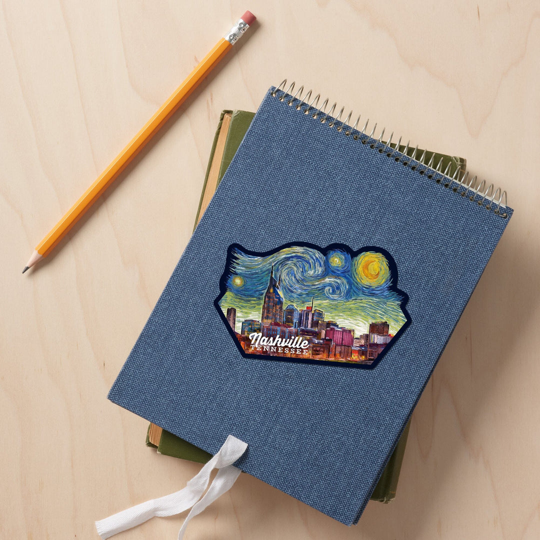 Nashville, Tennessee, Starry Night, Contour, Vinyl Sticker Sticker Lantern Press 