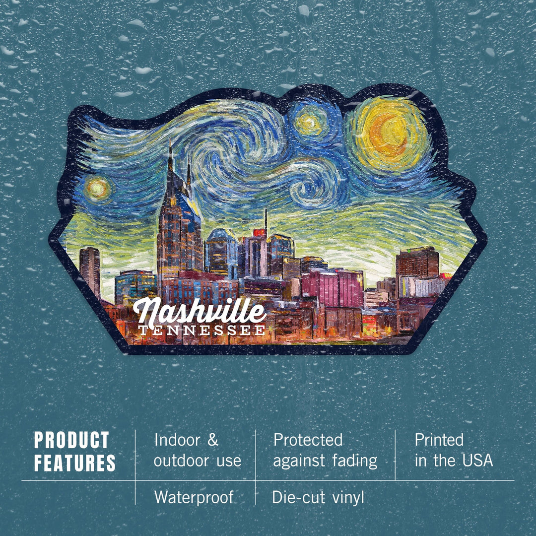 Nashville, Tennessee, Starry Night, Contour, Vinyl Sticker Sticker Lantern Press 