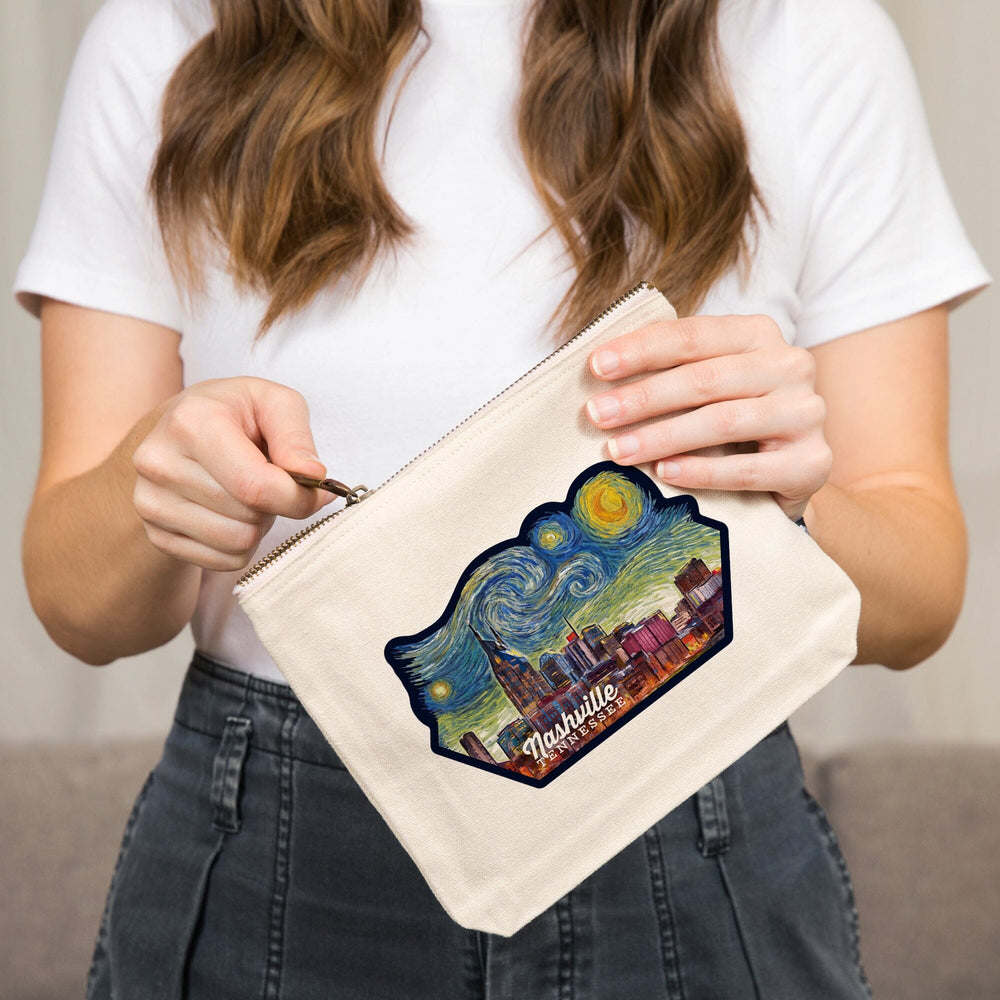 Nashville, Tennessee, Starry Night,, Organic Cotton Zipper Pouch, Go Bag Go Bag Lantern Press 