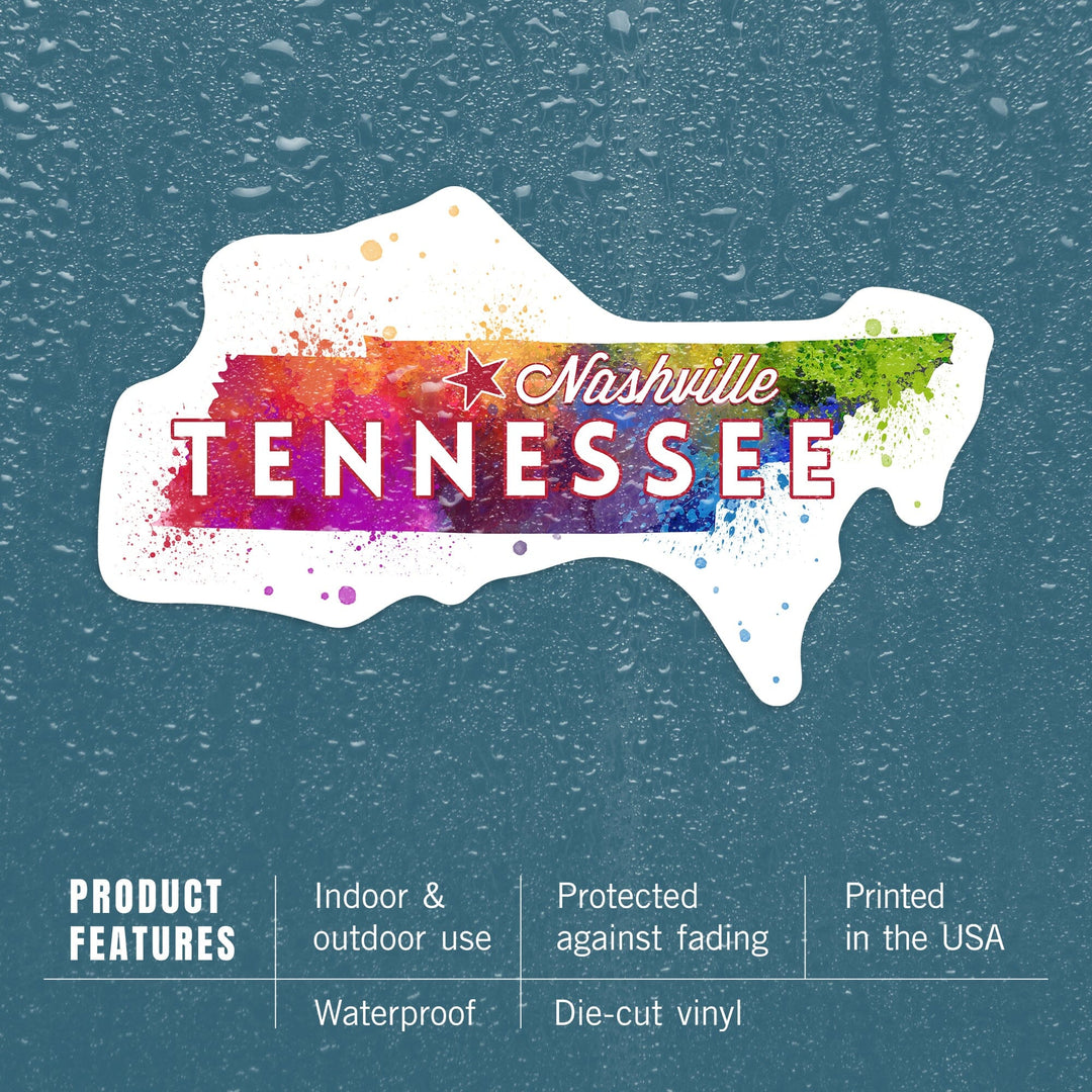 Nashville, Tennessee, State Abstract Watercolor, Contour, Lantern Press Artwork, Vinyl Sticker Sticker Lantern Press 