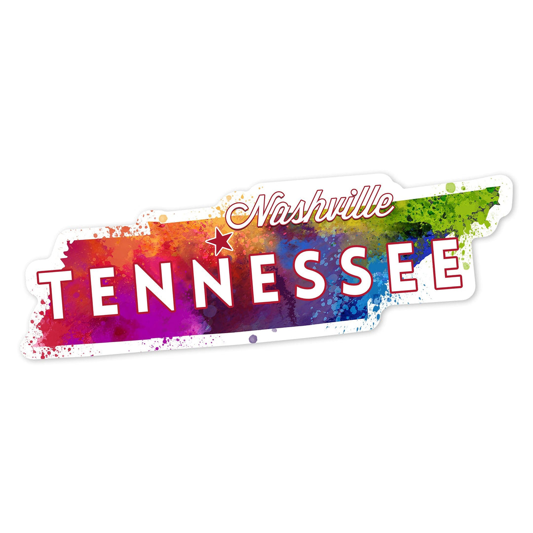 Nashville, Tennessee, State Abstract Watercolor, Contour, Vinyl Sticker Sticker Lantern Press 