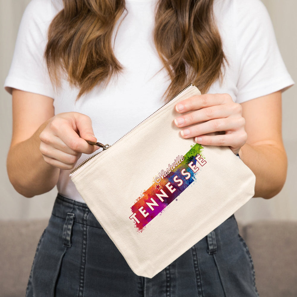 Nashville, Tennessee, State Abstract Watercolor,, Organic Cotton Zipper Pouch, Go Bag Go Bag Lantern Press 