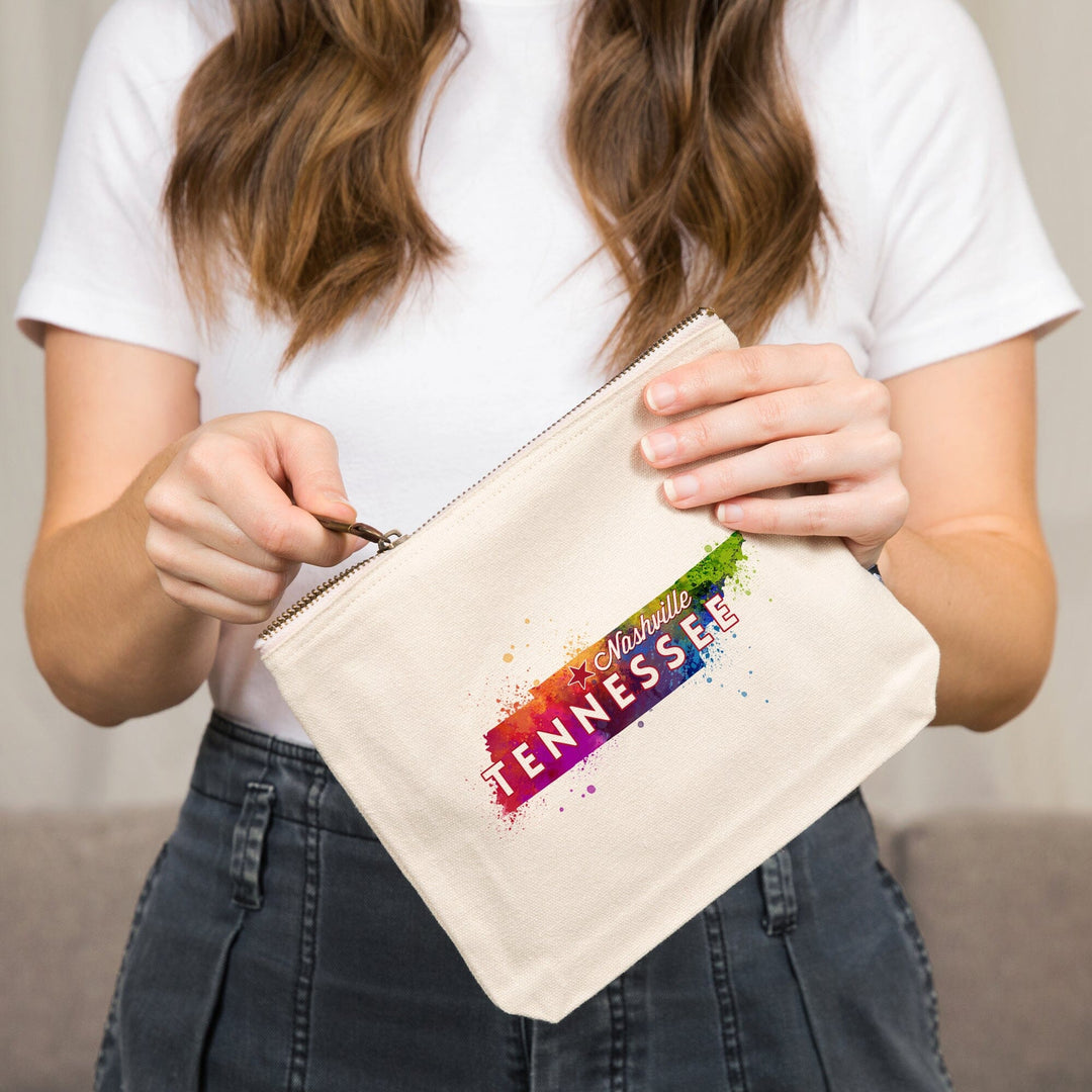 Nashville, Tennessee, State Abstract Watercolor,, Organic Cotton Zipper Pouch, Go Bag Go Bag Lantern Press 