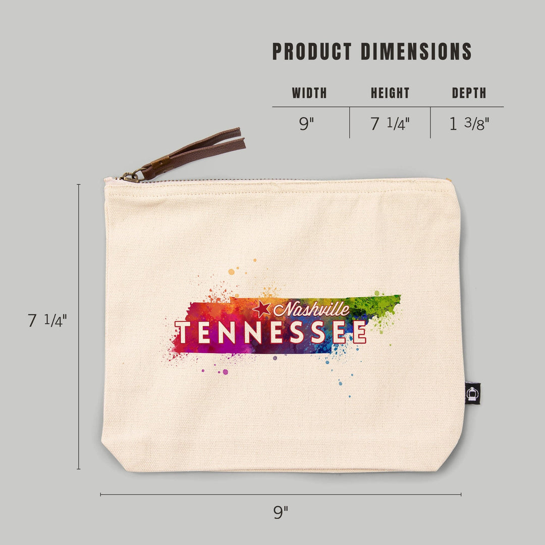 Nashville, Tennessee, State Abstract Watercolor,, Organic Cotton Zipper Pouch, Go Bag Go Bag Lantern Press 