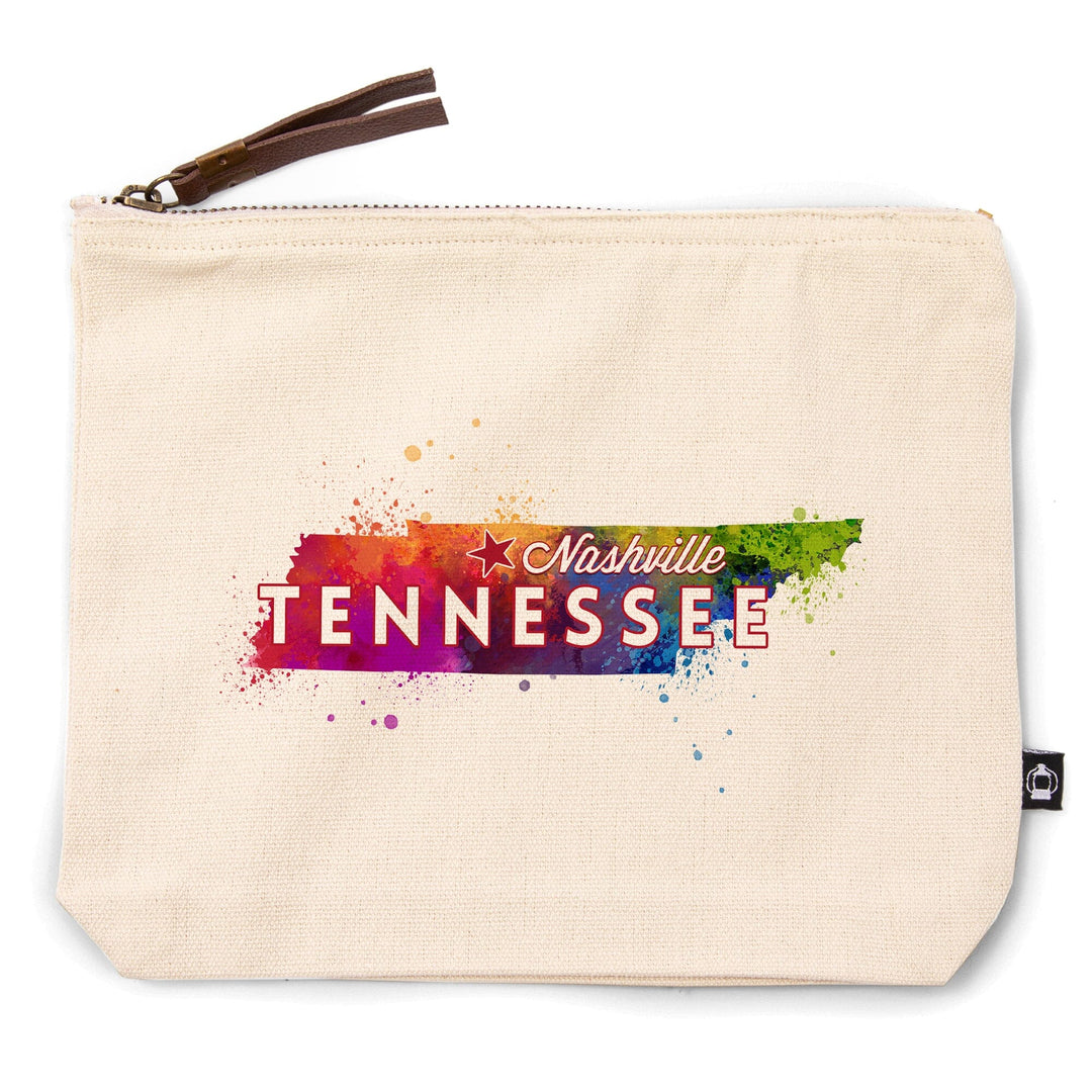 Nashville, Tennessee, State Abstract Watercolor,, Organic Cotton Zipper Pouch, Go Bag Go Bag Lantern Press 