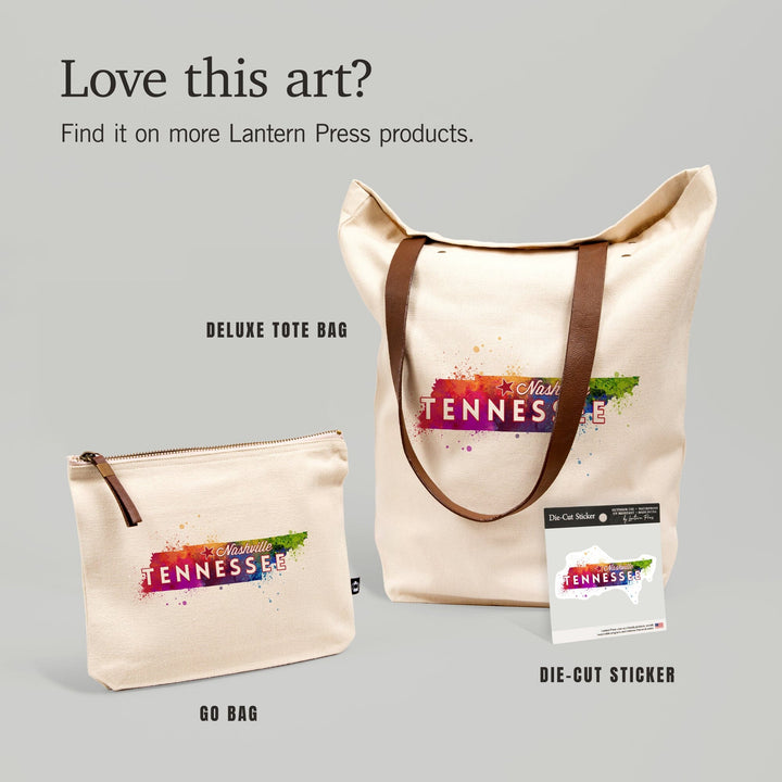 Nashville, Tennessee, State Abstract Watercolor,, Organic Cotton Zipper Pouch, Go Bag Go Bag Lantern Press 