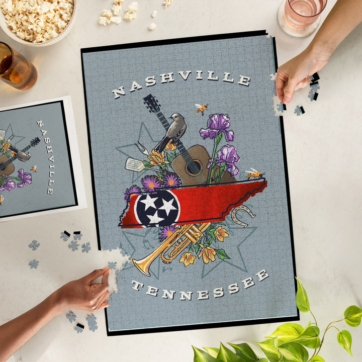 Nashville, Tennessee, State Treasure Trove, Jigsaw Puzzle Puzzle Lantern Press 