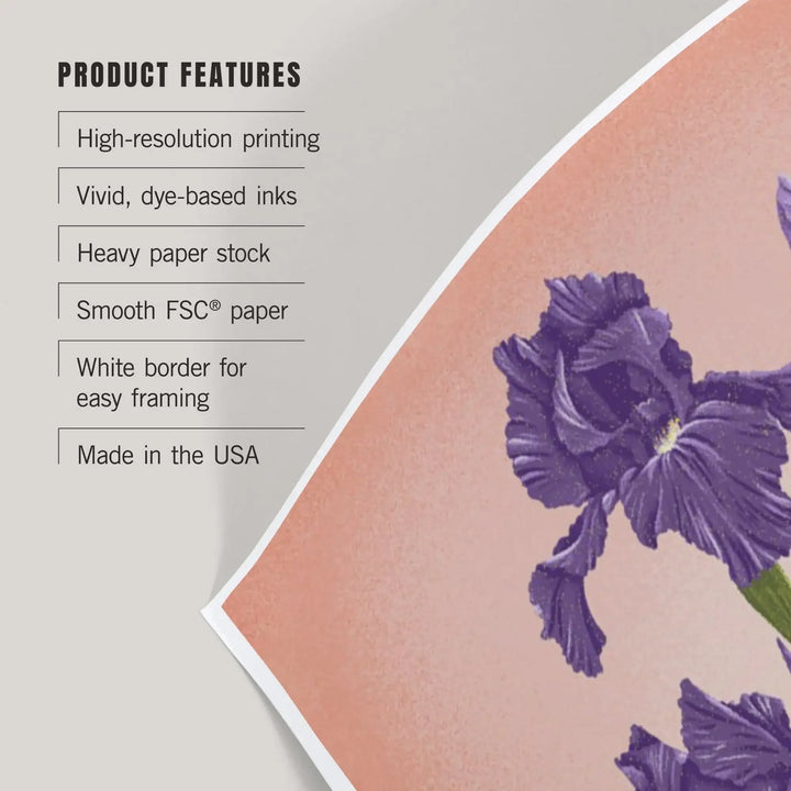 Nashville, Tennessee, Vintage Flora, State Series, Iris, Art & Giclee Prints Art Lantern Press 